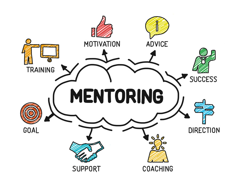 Mentoring. Chart with keywords and icons. Sketch